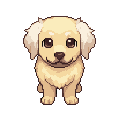 Huckleberry, a golden retriever puppy in pixel art