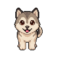 Lufi, an Alaskan malamute puppy in pixel art