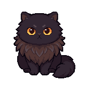 Pushkin, a black longhair pixel cat